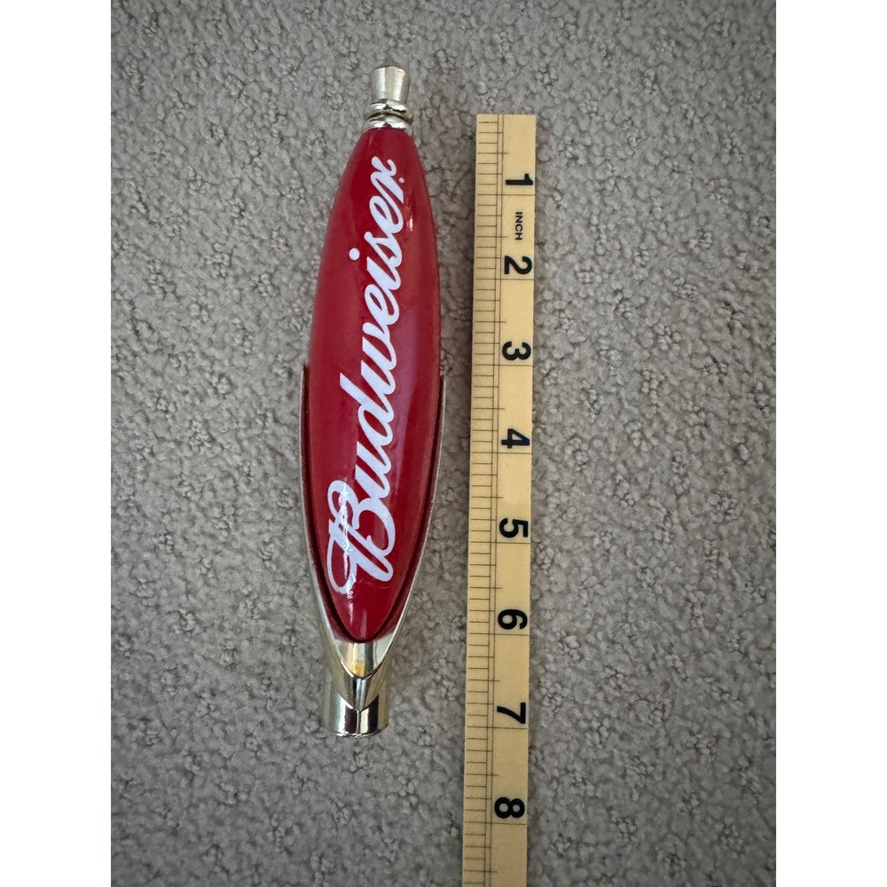 BUDWEISER Beer Vintage Tap Handle Red Shield Script Logo Chrome Trim 7.5 Inch - Picture 7 of 7